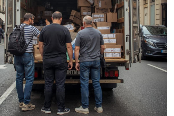 Équipe OnLeveTout chargeant un camion lors d'un débarras gratuit à Paris