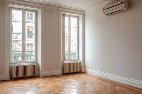 Étape 4 débarras appartement - Appartement parisien entièrement vide et nettoyé après intervention OnLeveTout, parquet brillant, fenêtres propres, prêt pour nouvelle vie