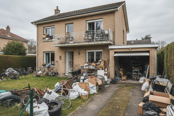 Maison moyenne 100m² en banlieue parisienne avant intervention débarras - pavillon avec garage et jardin encombré