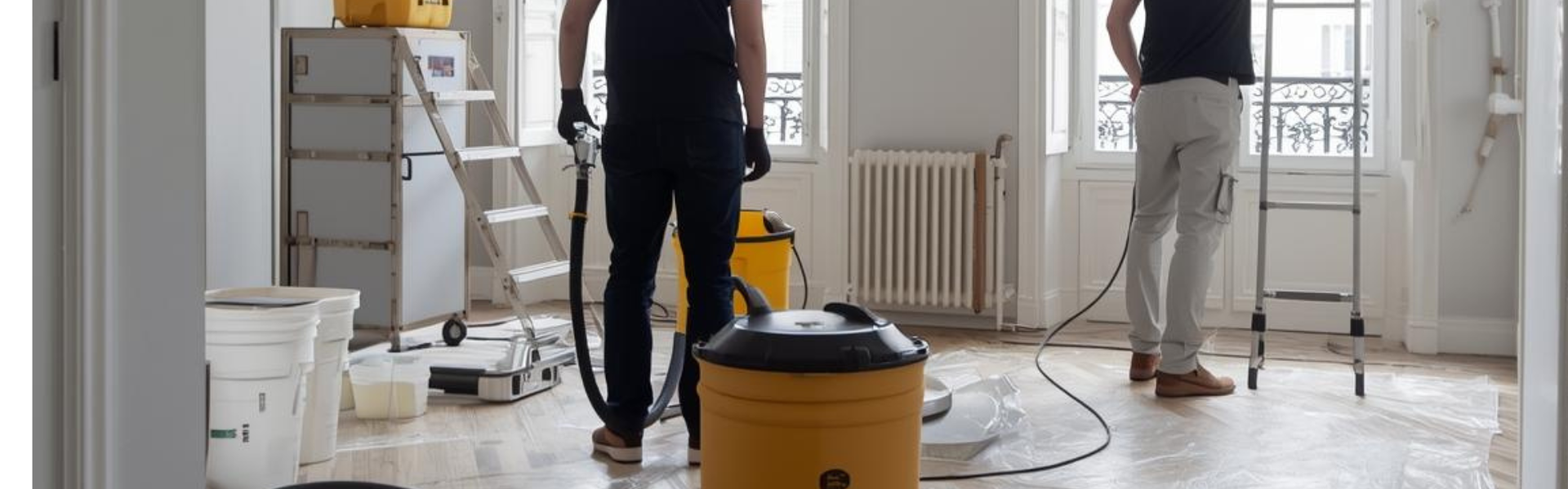 Remise en état appartement Paris - Intervention professionnelle OnLeveTout Équipe professionnelle OnLeveTout effectuant la remise en état d'un appartement parisien - nettoyage, peinture et rénovation
